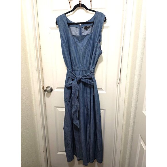 Lane Bryant Women's jumpsuit Chambray Sleeveless Elastic Tie Waist & Pockets Siz - Picture 3 of 12